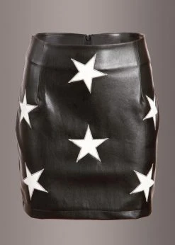 Pretty Attitude Black Label Black Faux Leather Mini Skirt With White Star Embellishments