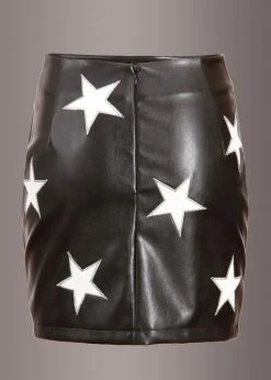 Pretty Attitude Black Label Black Faux Leather Mini Skirt With White Star Embellishments