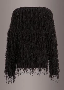 Pretty Attitude Fab Fringe Black Shaggy Open Jacket