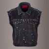 Pretty Attitude Black Label Black Denim Oversized Sleeveless Vest With Studs