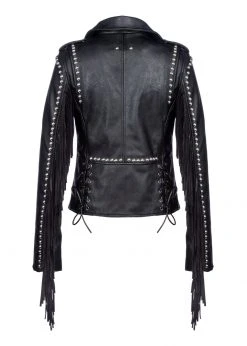 Azalea Wang White Label Rockstar Vegan Leather Fringe Jacket With Studs