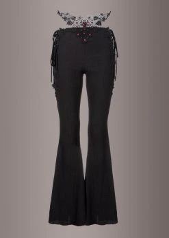 Pretty Attitude Black Label Black Bell Bottoms With Embroidery And Lace Up Details
