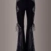 Pretty Attitude Black Velvet Bell Bottoms With Lace Up And See Through Details