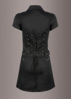 Pretty Attitude Black Goth Mini Dress With Collar, Buckles, Studs And Lacing