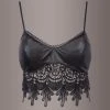 Pretty Attitude Faux Leather Bralette Top With Lace Trim