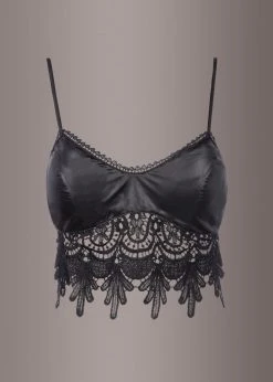 Pretty Attitude Faux Leather Bralette Top With Lace Trim