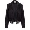 Pretty Attitude Black Faux Suede Moto Jacket With Fringe White Label