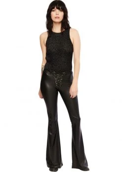 Pretty Attitude Paint It Black Faux Leather Flared Bell Bottom Pants
