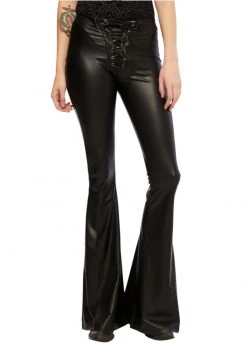 Pretty Attitude Paint It Black Faux Leather Flared Bell Bottom Pants