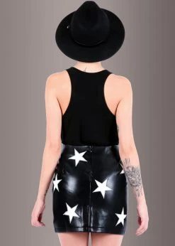 Pretty Attitude Black Label Black Faux Leather Mini Skirt With White Star Embellishments