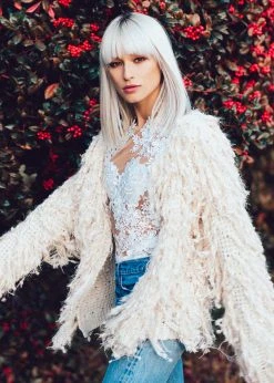 Pretty Attitude White Label Who's That Girl Shaggy Fringe Cardigan