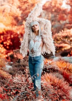 Pretty Attitude White Label Who's That Girl Shaggy Fringe Cardigan