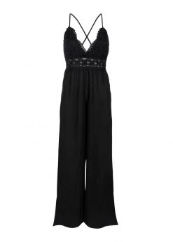 Pretty Attitude White Label Sleevesless Black Lace Jumpsuit With Deep V