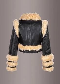 Pretty Attitude Black Faux Leather Coat Jacket With Faux Fur Trim