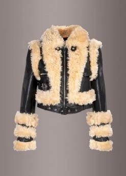 Pretty Attitude Black Faux Leather Coat Jacket With Faux Fur Trim