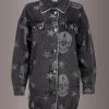 Pretty Attitude Oversized Skull Print Denim Shirt Jacket Black Label
