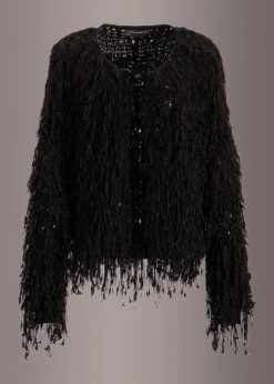 Pretty Attitude Fab Fringe Black Shaggy Open Jacket