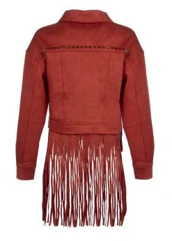Pretty Attitude Festival Ready Red Fringe Jacket With Studs