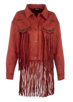 Pretty Attitude Festival Ready Red Fringe Jacket With Studs