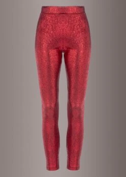 Pretty Attitude Black Label Red Metallic Leggings Shiny Skinny Fit Glitter Pants