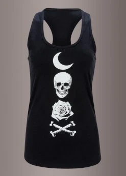 Pretty Attitude Crescent Moon And Skull Sleeveless Graphic Tee Black Label