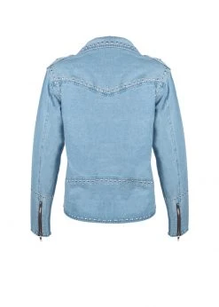 Pretty Attitude Blue Denim Moto Jean Jacket With Studs