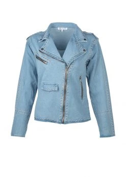 Pretty Attitude Blue Denim Moto Jean Jacket With Studs