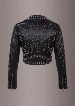 Pretty Attitude Cropped Faux Leather Moto Jacket With Studs Black Label