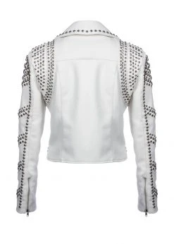 Pretty Attitude White Label White Faux Leather Moto Jacket With Studs