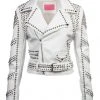 Pretty Attitude White Label White Faux Leather Moto Jacket With Studs