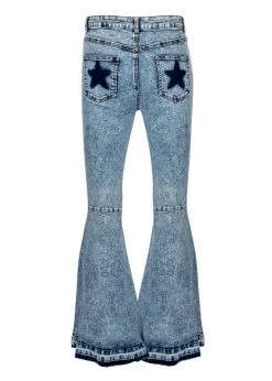 Pretty Attitude Acid Wash Denim Bell Bottom Flare Jeans With Star Design