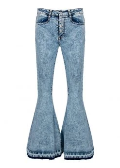 Pretty Attitude Acid Wash Denim Bell Bottom Flare Jeans With Star Design