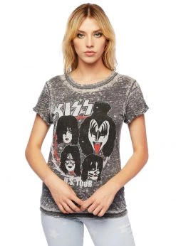 White Label KISS US Tour Acid Wash Band Tee By Recycled Karma