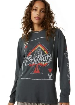 Aerosmith Ace Of Spades Oversized Long Sleeve Band Shirt By Daydreamer LA White Label