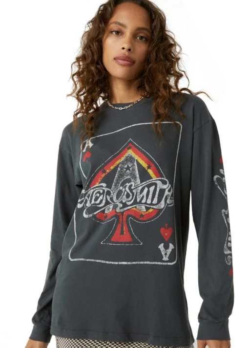 Aerosmith Ace Of Spades Oversized Long Sleeve Band Shirt By Daydreamer LA White Label