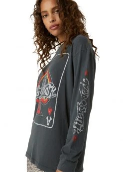 Aerosmith Ace Of Spades Oversized Long Sleeve Band Shirt By Daydreamer LA White Label