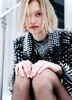 Azalea Wang Black Label Hellraiser Allover Studded Vegan Leather Moto Jacket