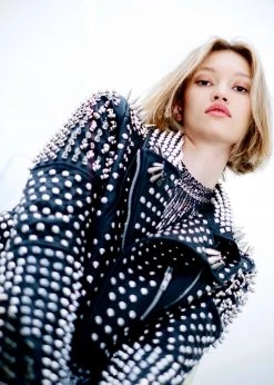 Azalea Wang Black Label Hellraiser Allover Studded Vegan Leather Moto Jacket