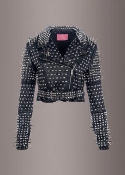 Azalea Wang Black Label Hellraiser Allover Studded Vegan Leather Moto Jacket
