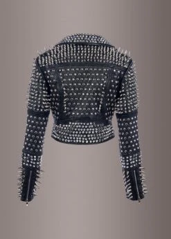 Azalea Wang Black Label Hellraiser Allover Studded Vegan Leather Moto Jacket