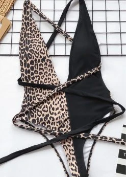 Pretty Attitude White Label Animal Print Deep V Swimsuit With Tie Belt