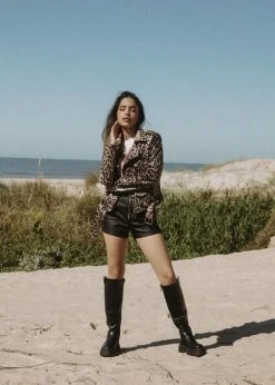 Pretty Attitude Leopard Print Moto Biker Jacket White Label