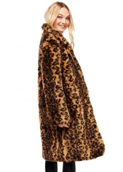 Pretty Attitude White Label Wild Night Oversized Animal Print Faux Fur Coat