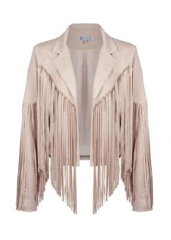 Pretty Attitude Beige Faux Suede Fringe Jacket
