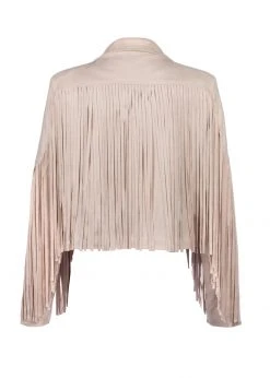 Pretty Attitude Beige Faux Suede Fringe Jacket