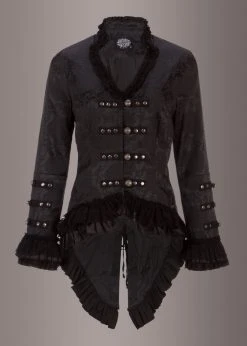 Pretty Attitude Black Label Elegant Black Victorian Jacket With Lace Embellishments