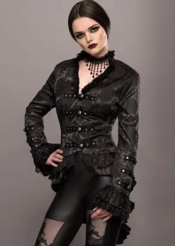 Pretty Attitude Black Label Elegant Black Victorian Jacket With Lace Embellishments