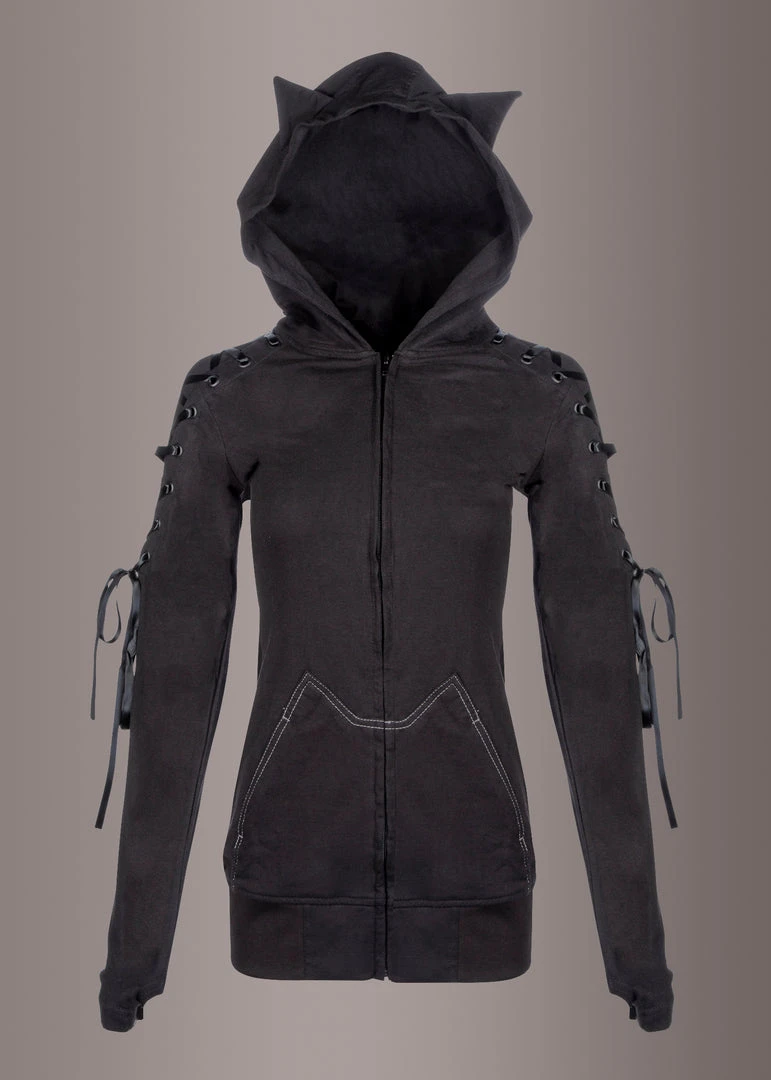 Pretty Attitude Stray Cat Black And White Kitty Full Zip Hoodie