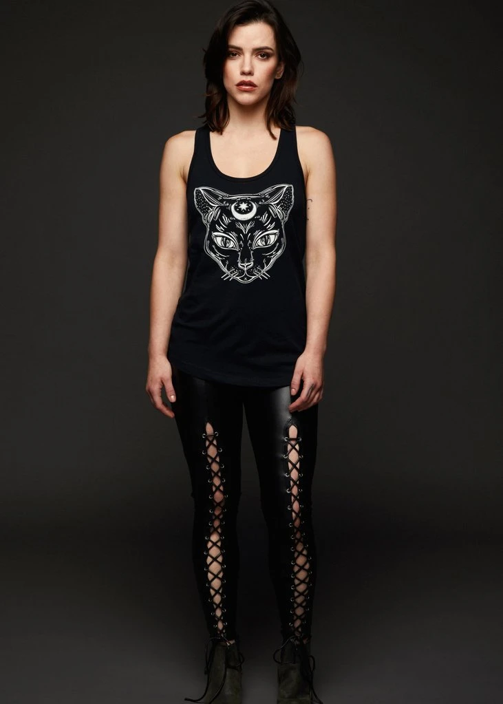 Pretty Attitude Black Label Witchy Woman Black Cat Tank Top
