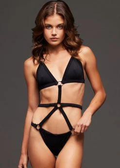 Pretty Attitude Black O-Ring Strap Detail Monokini Swimsuit